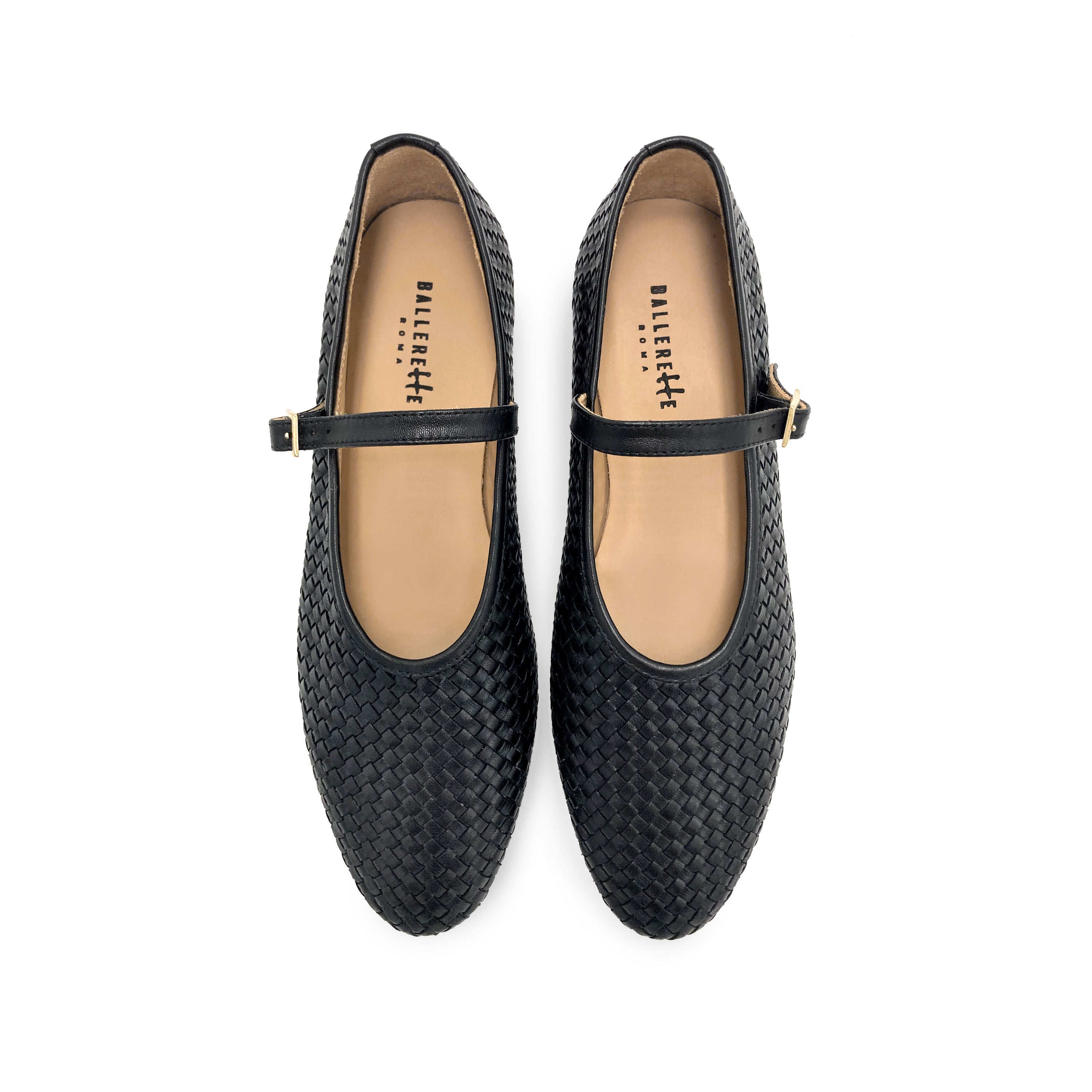 Black high cut handwoven leather ballet flats with strap