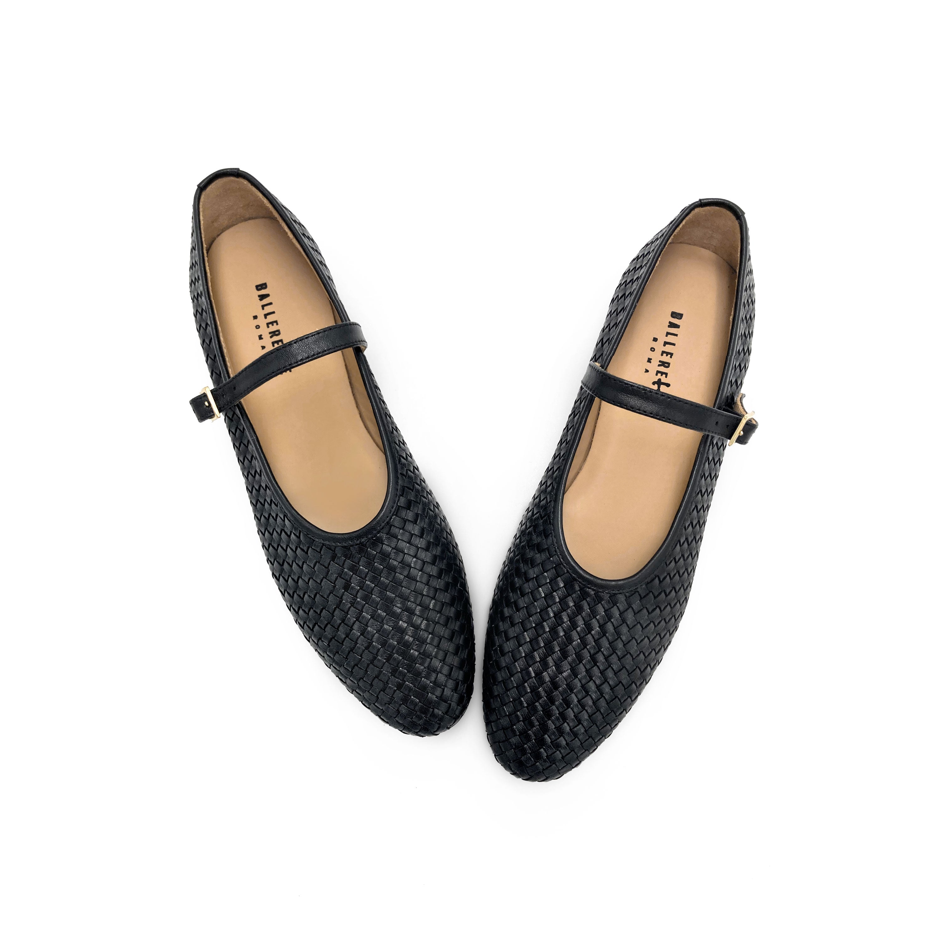 Black high cut handwoven leather ballet flats with strap