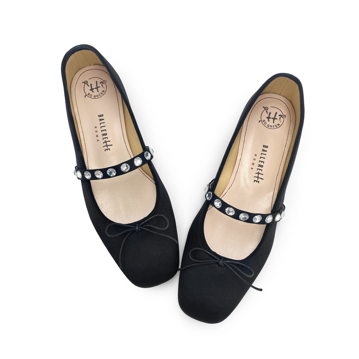TT Go Green Collection - ballerines Mary Jane en satin eco noir avec bride bijou