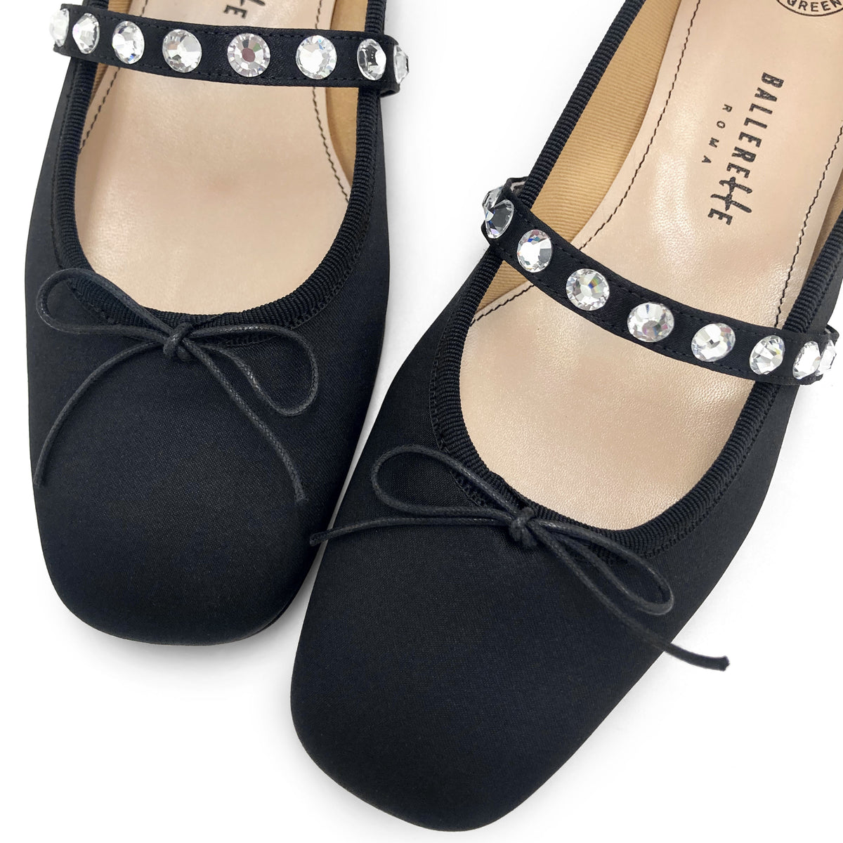 TT Go Green Collection - ballerines Mary Jane en satin eco noir avec bride bijou