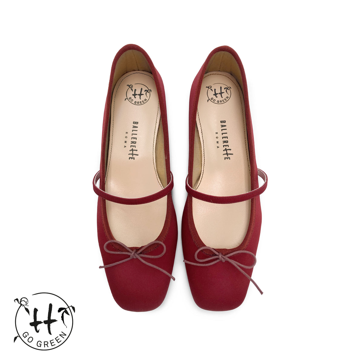 TT Go Green Collection - ballerines Mary Jane en satin eco rouge