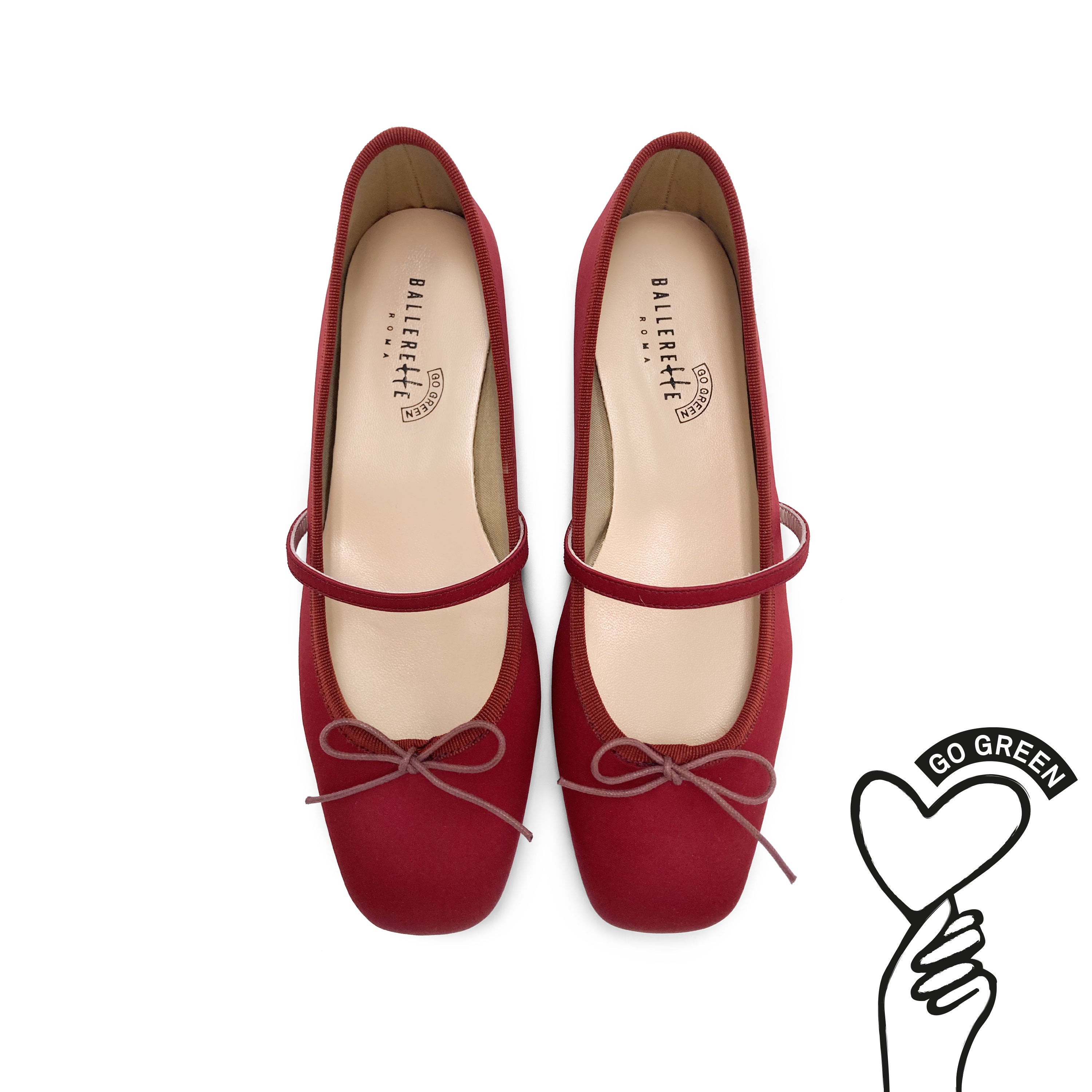 TT Go Green collection burgundy satin Mary Jane ballet flats in eco fabric