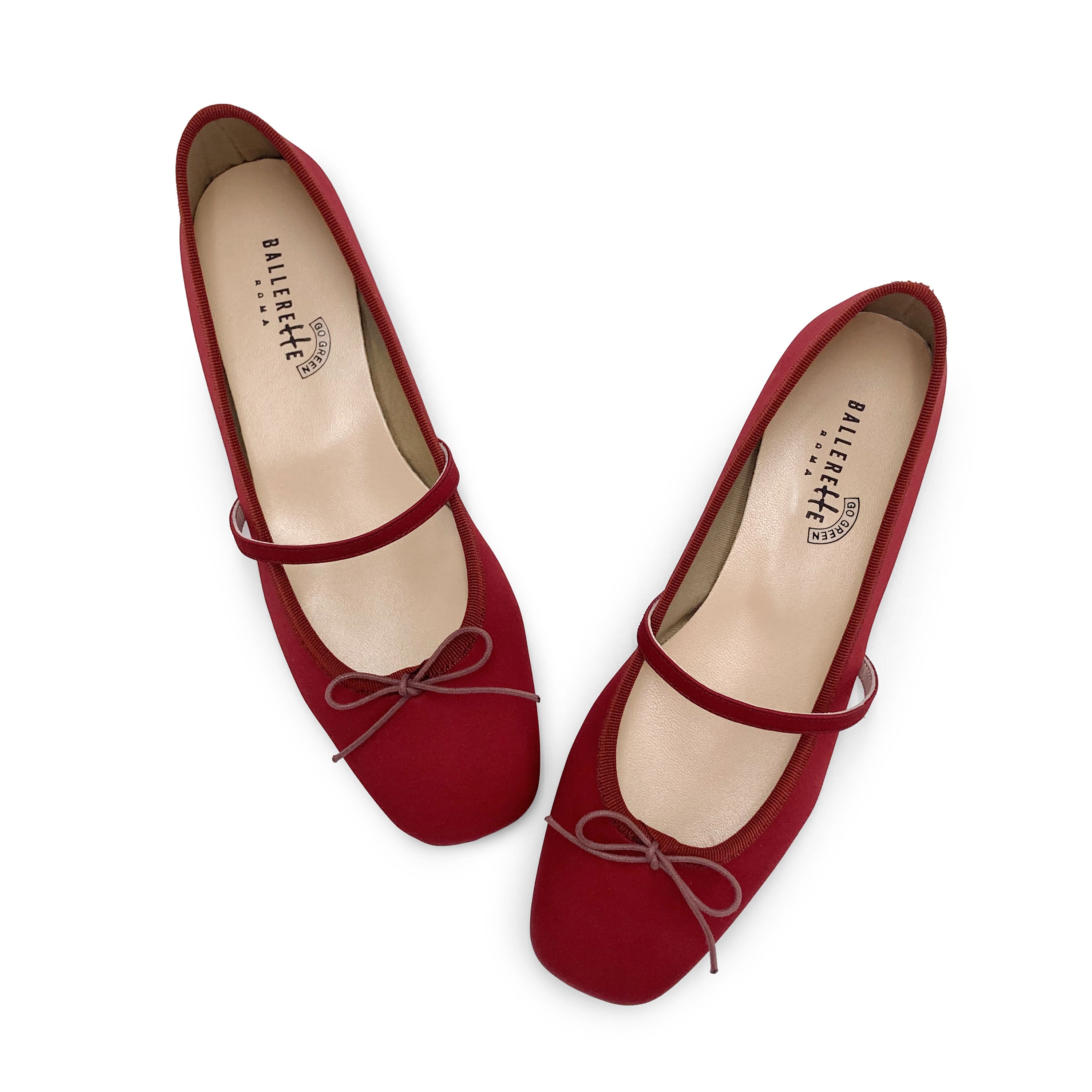 TT Go Green collection burgundy satin Mary Jane ballet flats in eco fabric