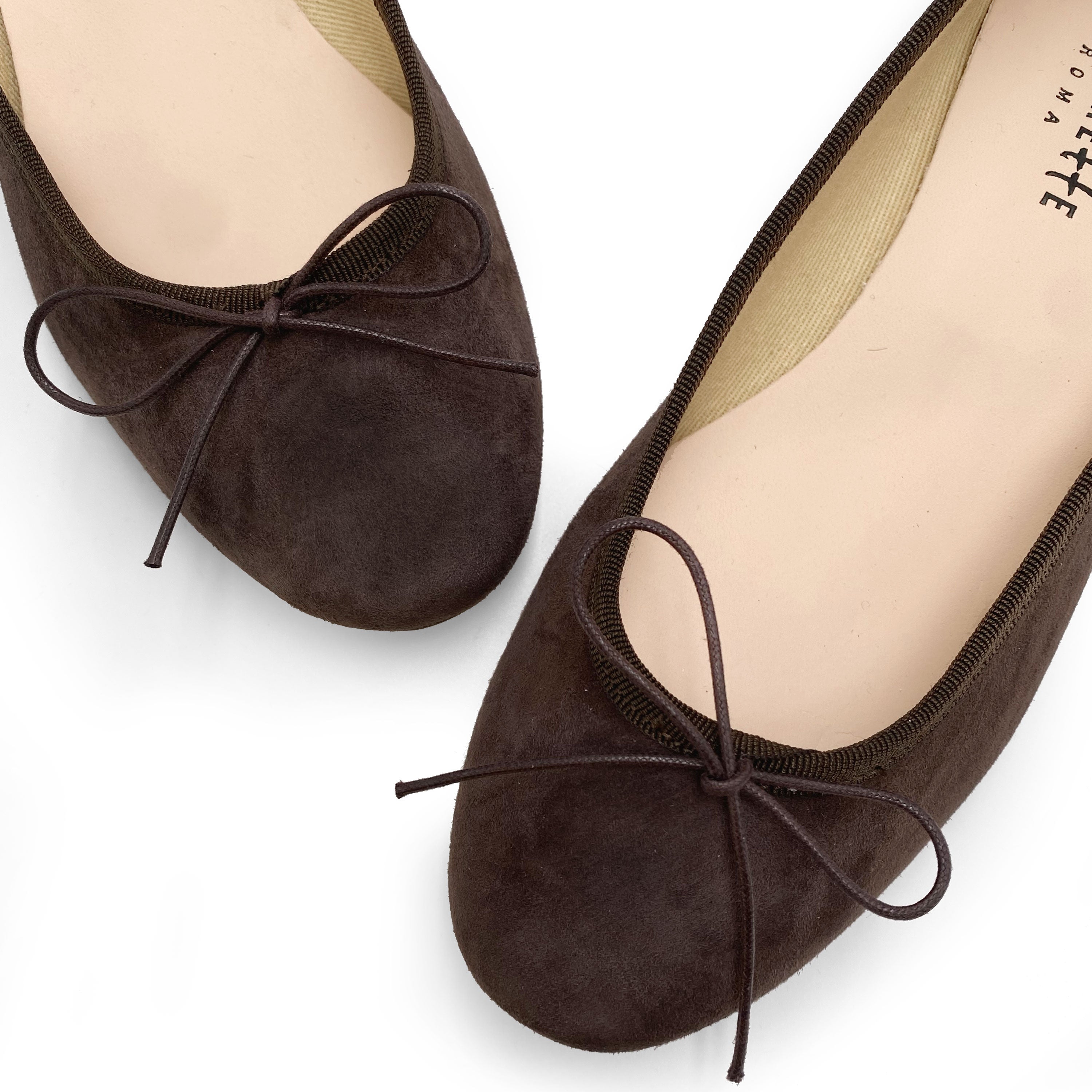 Dark brown suede medium heel ballet flats