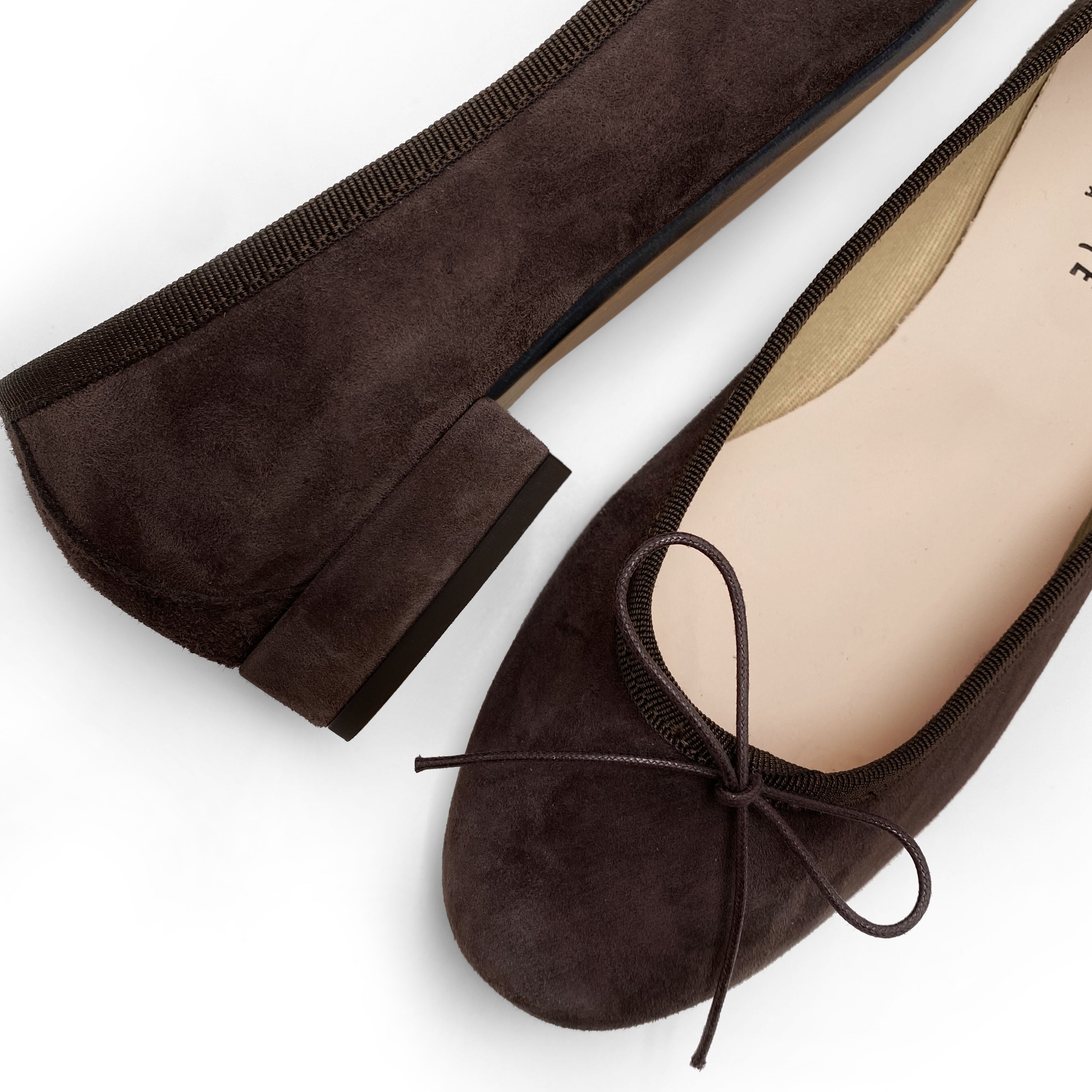 Dark brown suede medium heel ballet flats