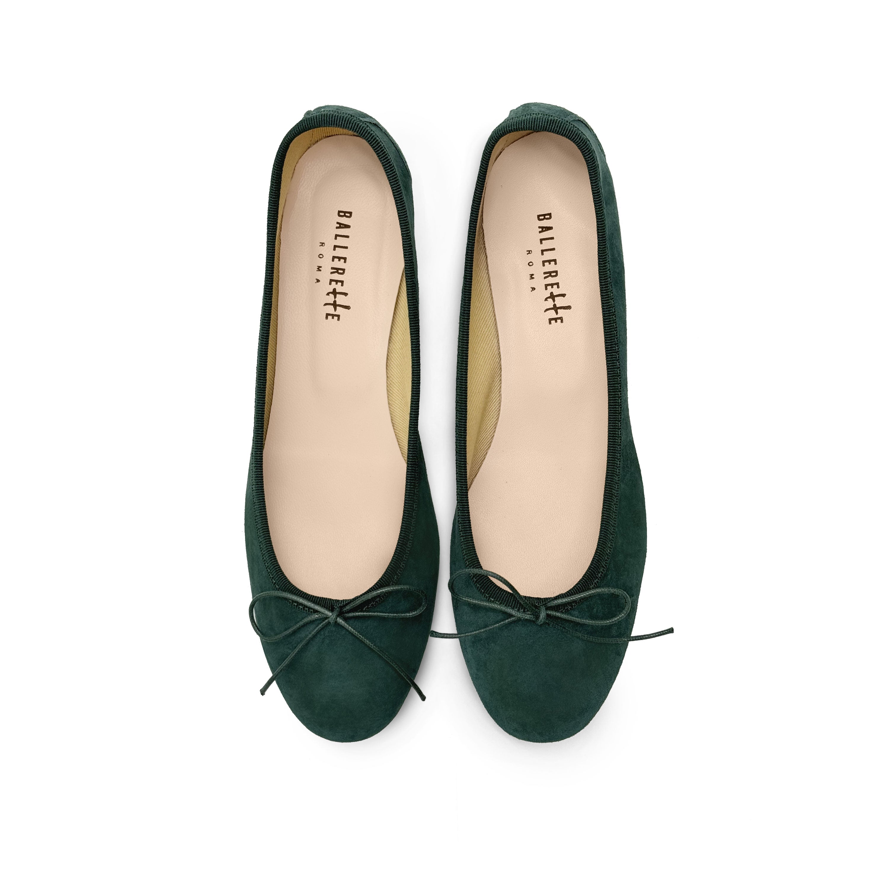 Ballerines en daim vert bouteille à talon
