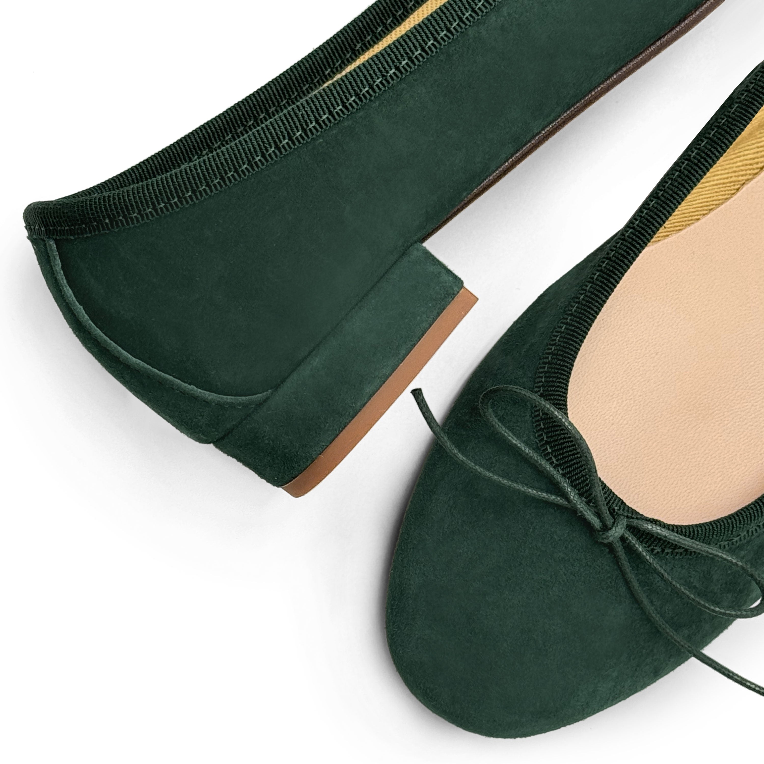 Bottle green suede medium heel ballet flats
