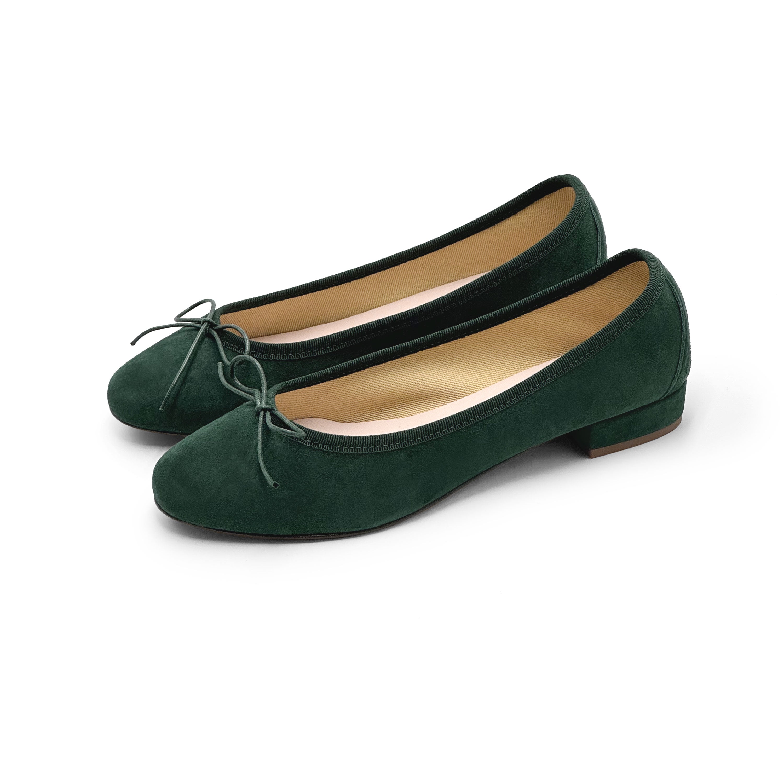 Bottle green suede medium heel ballet flats