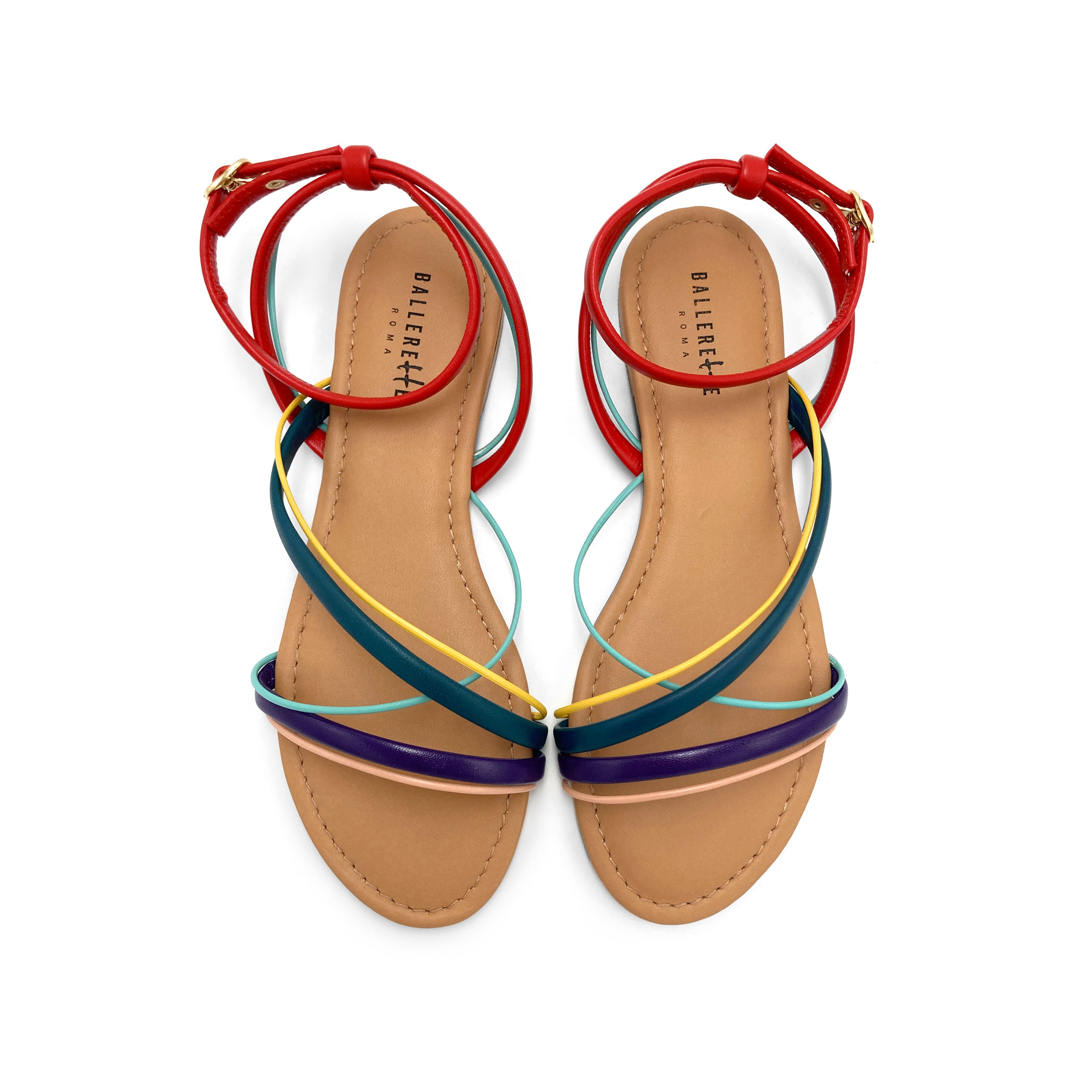 Sandalias de mujer en piel trenzadas de colores