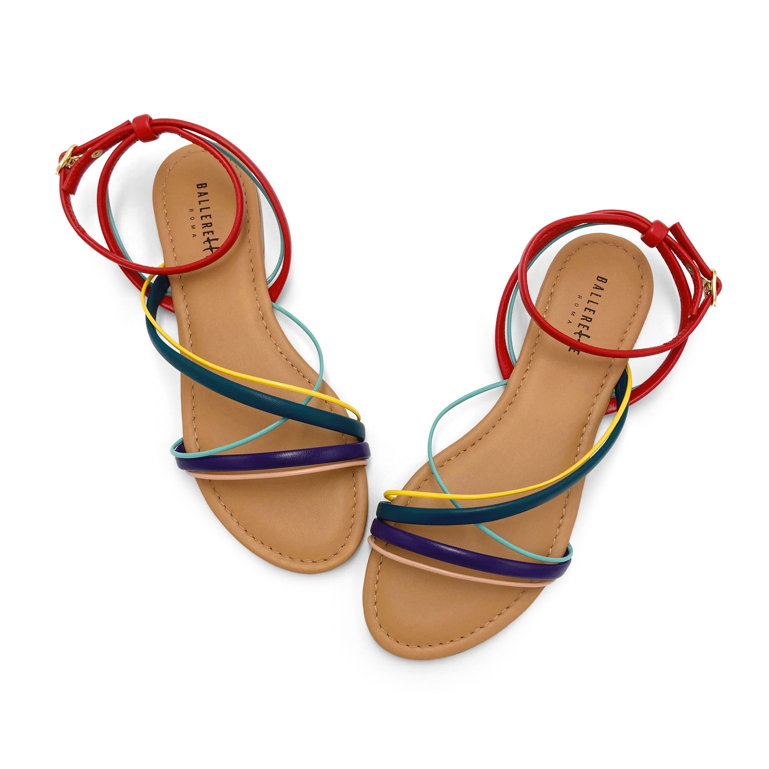Sandalias de mujer en piel trenzadas de colores
