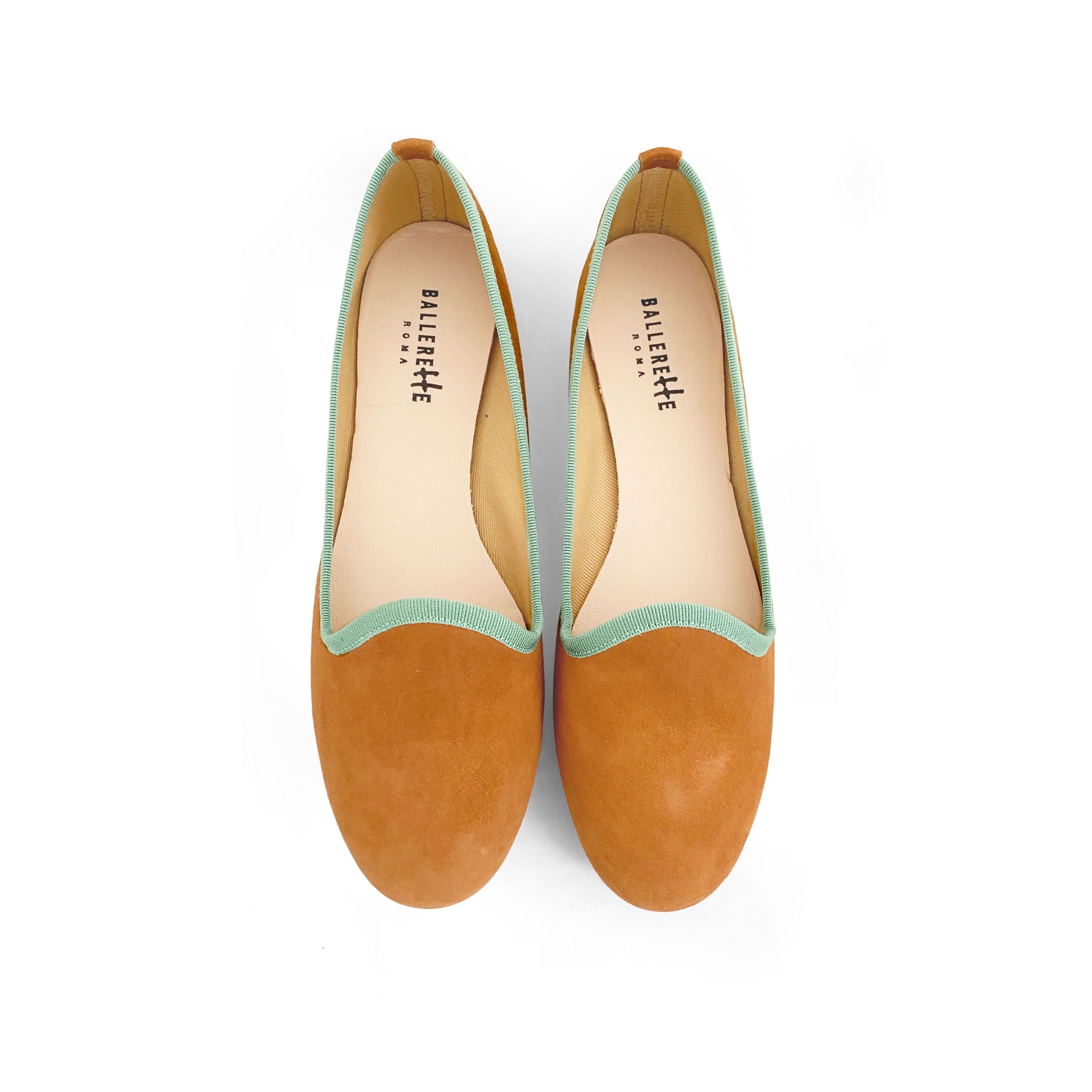 Slippers donna in camoscio cuoio e gros grain verde