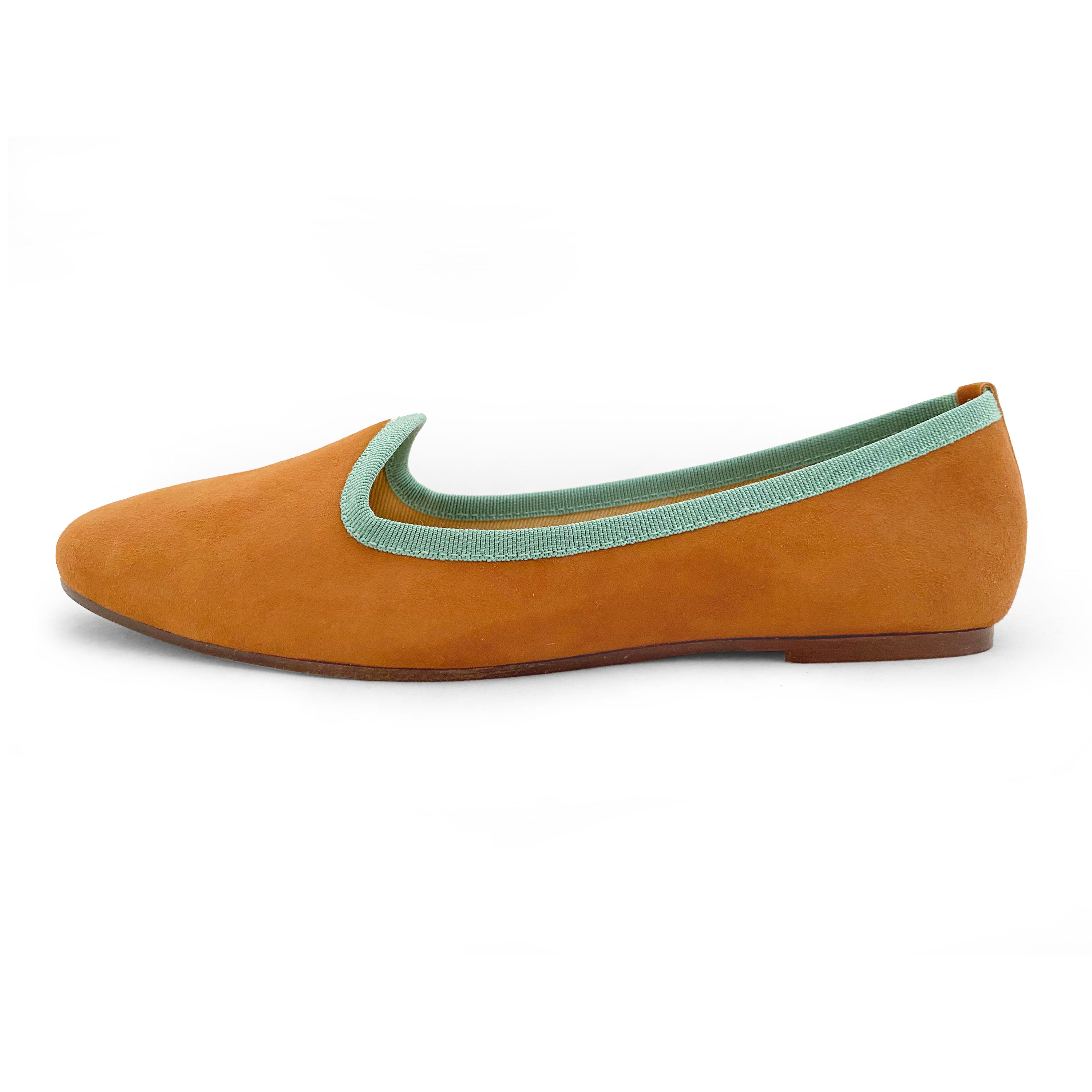 Slippers donna in camoscio cuoio e gros grain verde