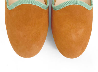 Slippers donna in camoscio cuoio e gros grain verde