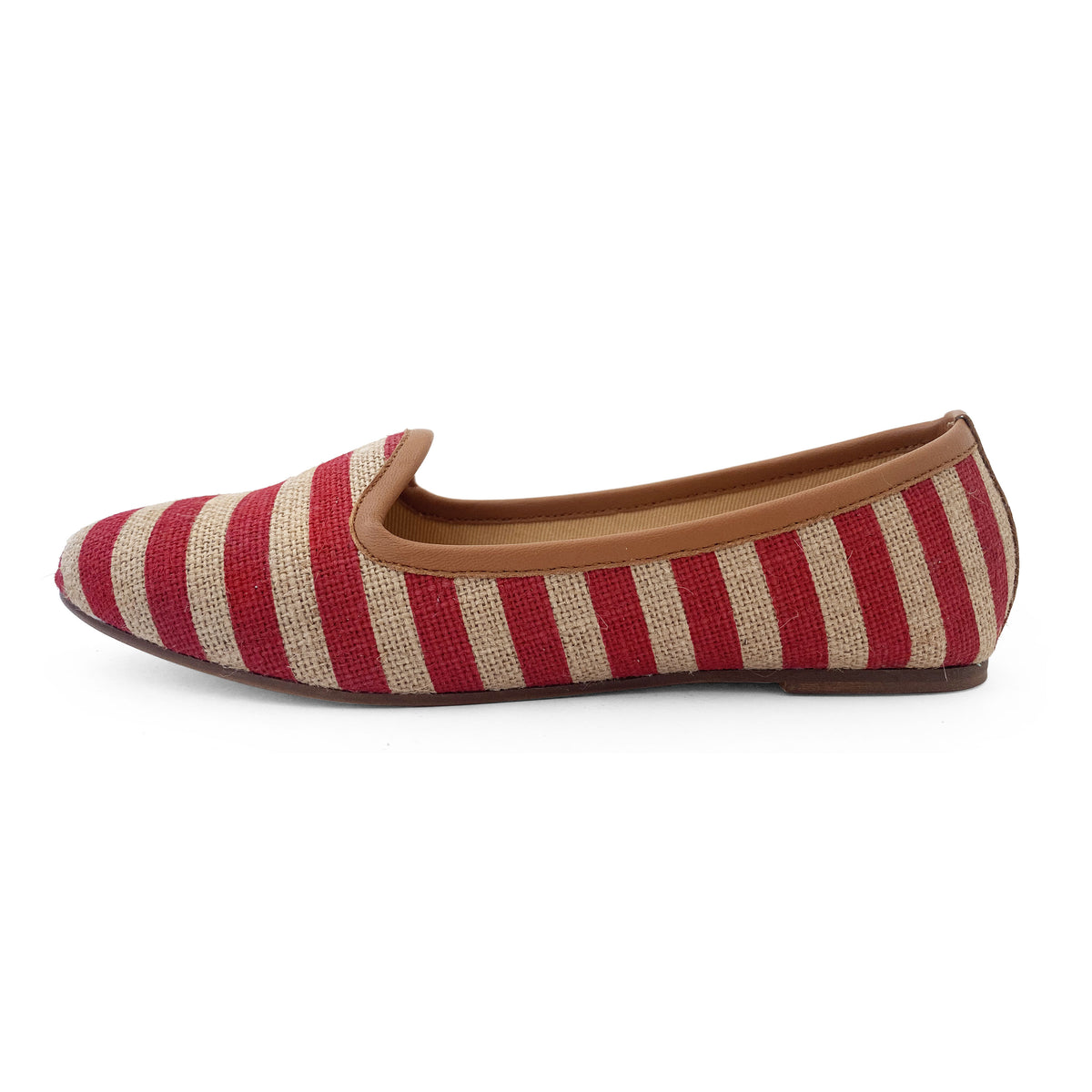 Slippers in juta a righe rosse