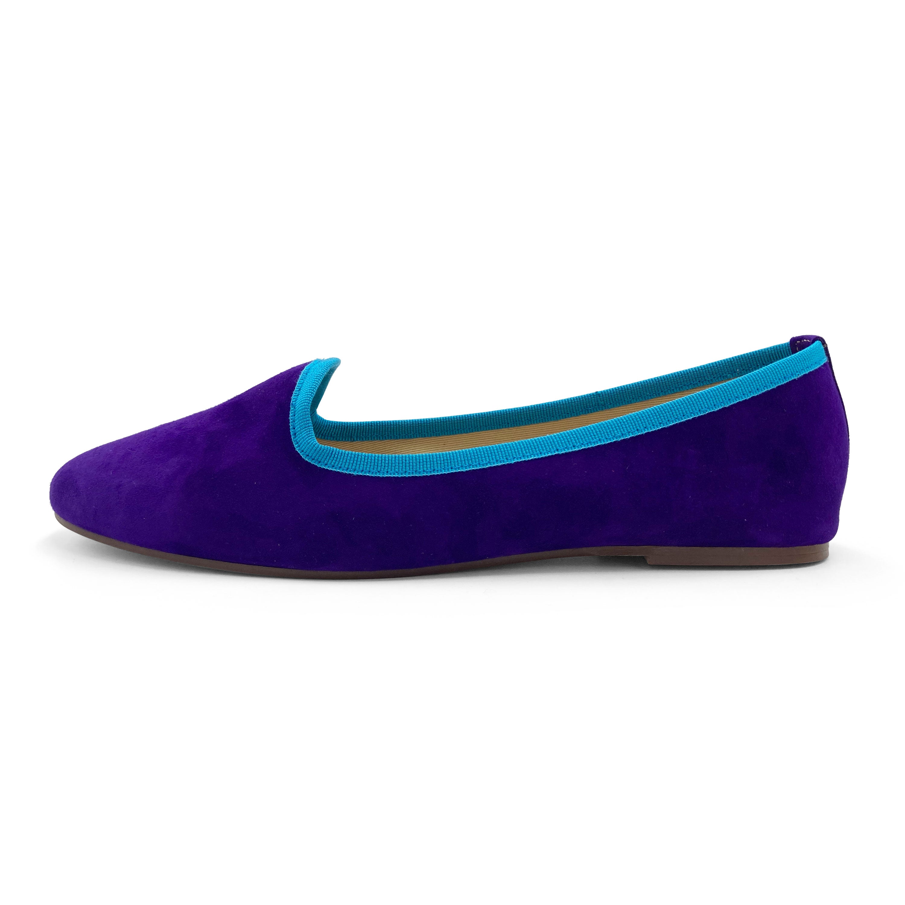 Women’s Purple Suede Loafers with Turquoise Details