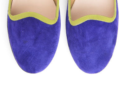 Slippers donna in camoscio viola e gros grain verde