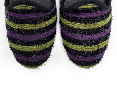 Slippers donna in tessuto a righe viola e verdi