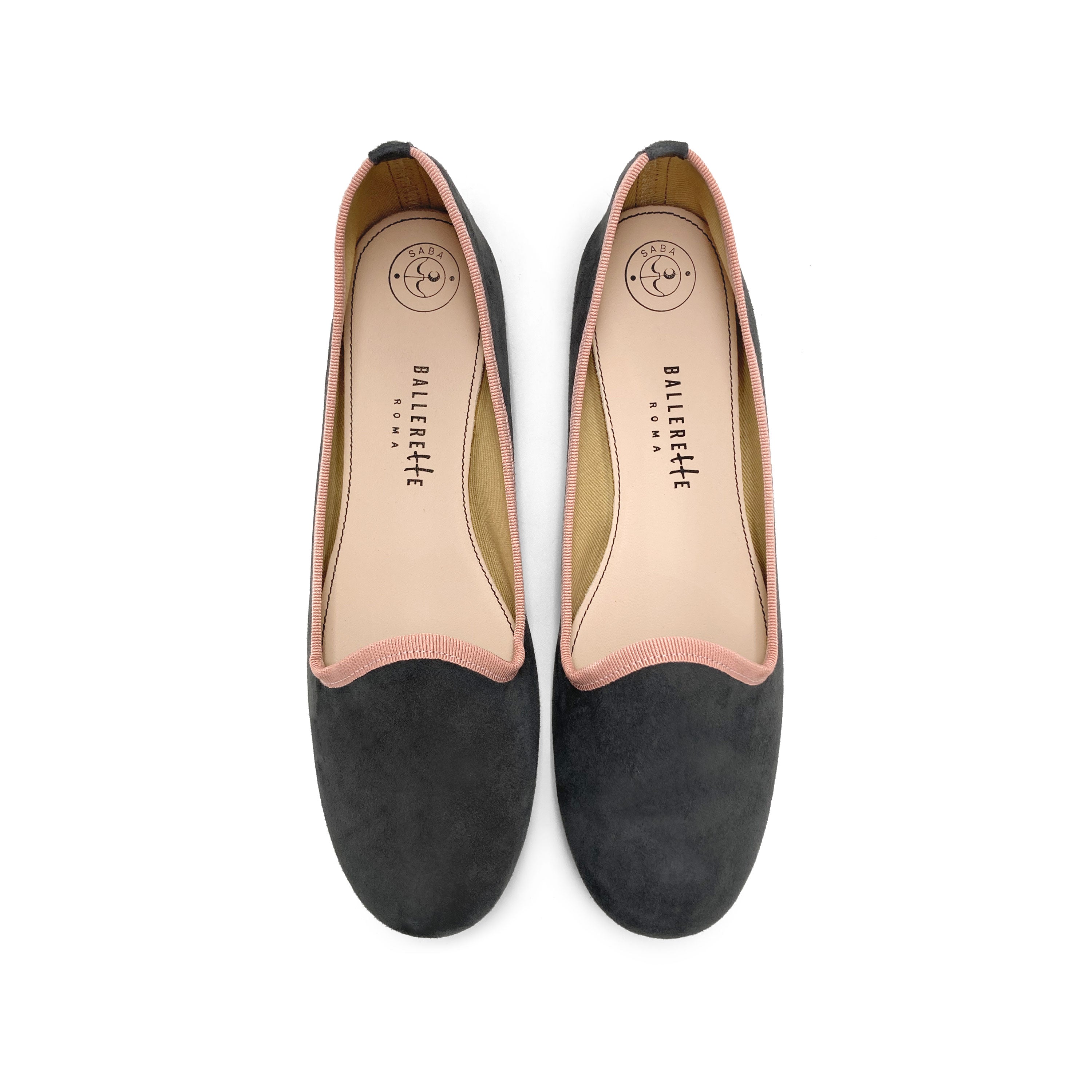 Slippers pour femme en daim gris fumé avec détails roses