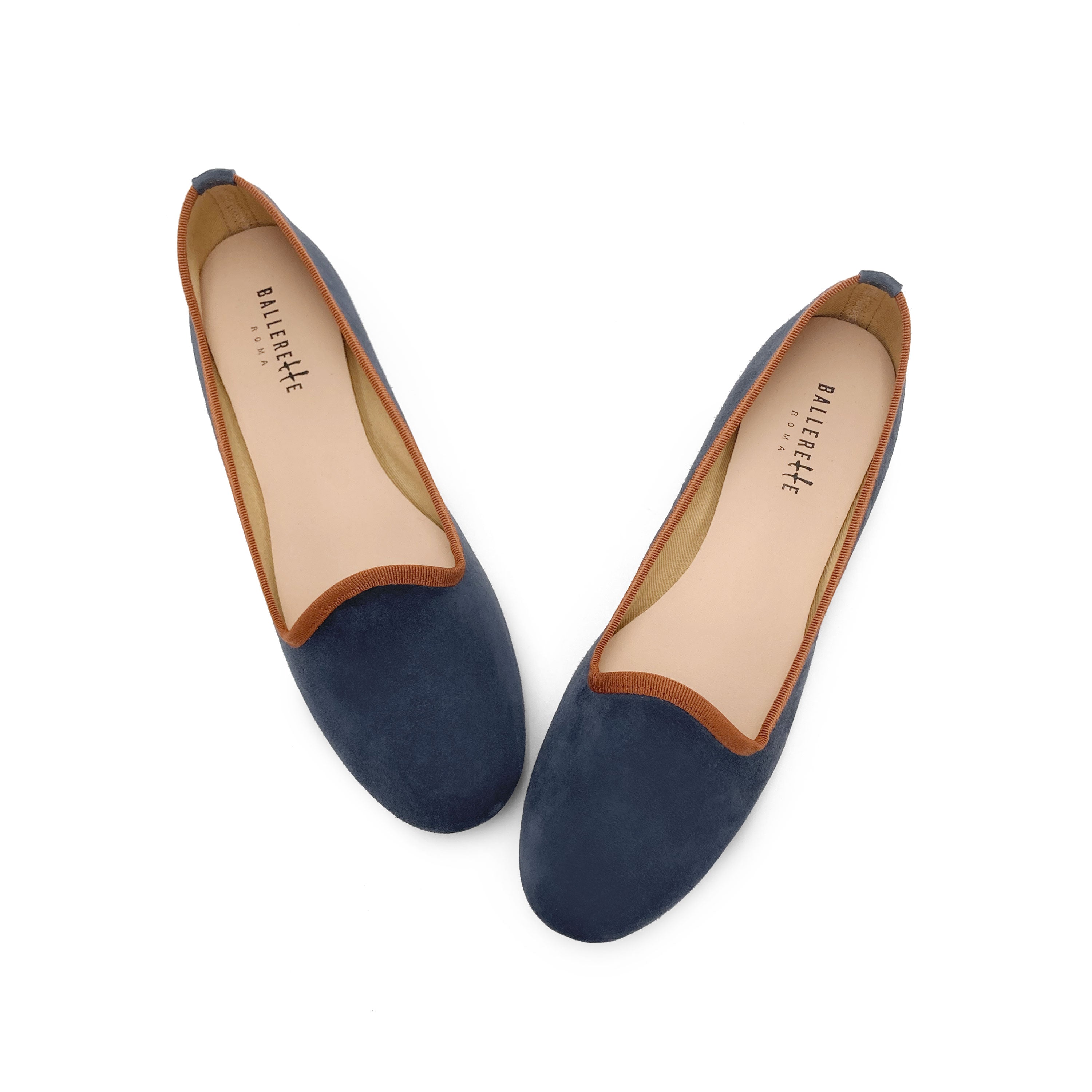 Women loafers in petrol blue suede with terracotta details