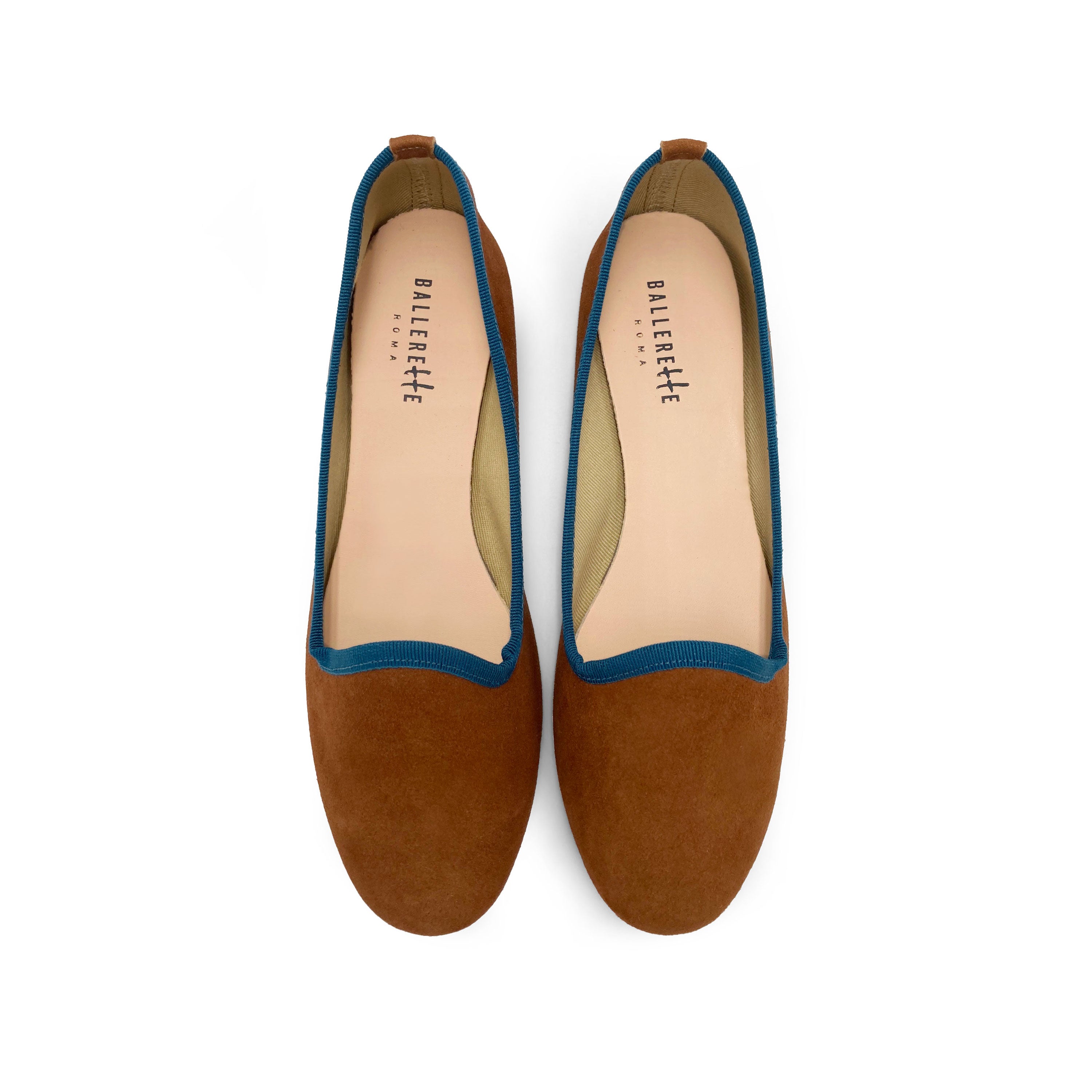 Slippers donna in camoscio marrone e dettagli blu