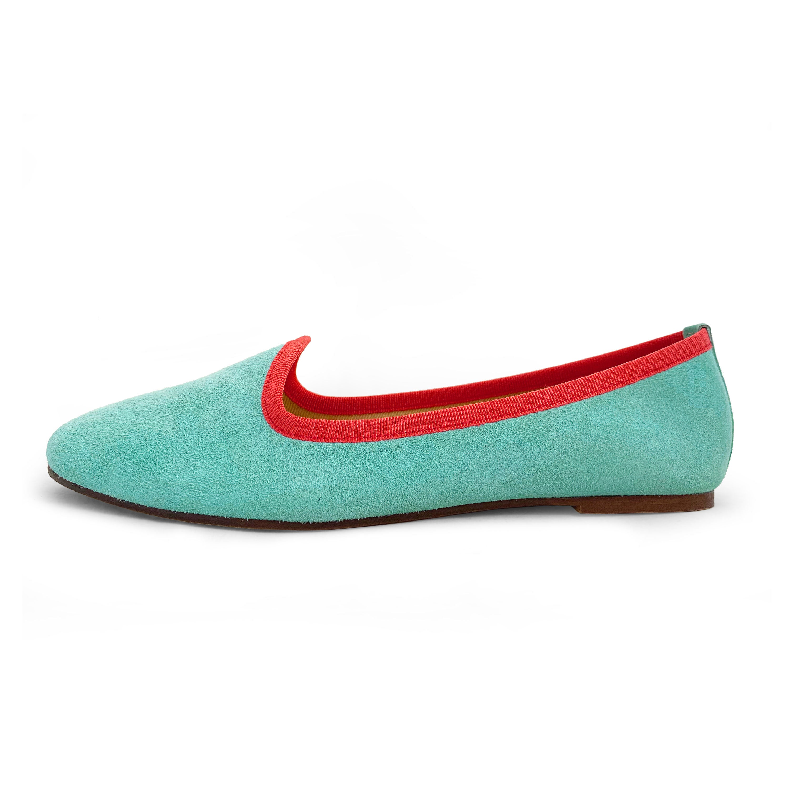 Slippers donna in camoscio acqua e dettagli corallo