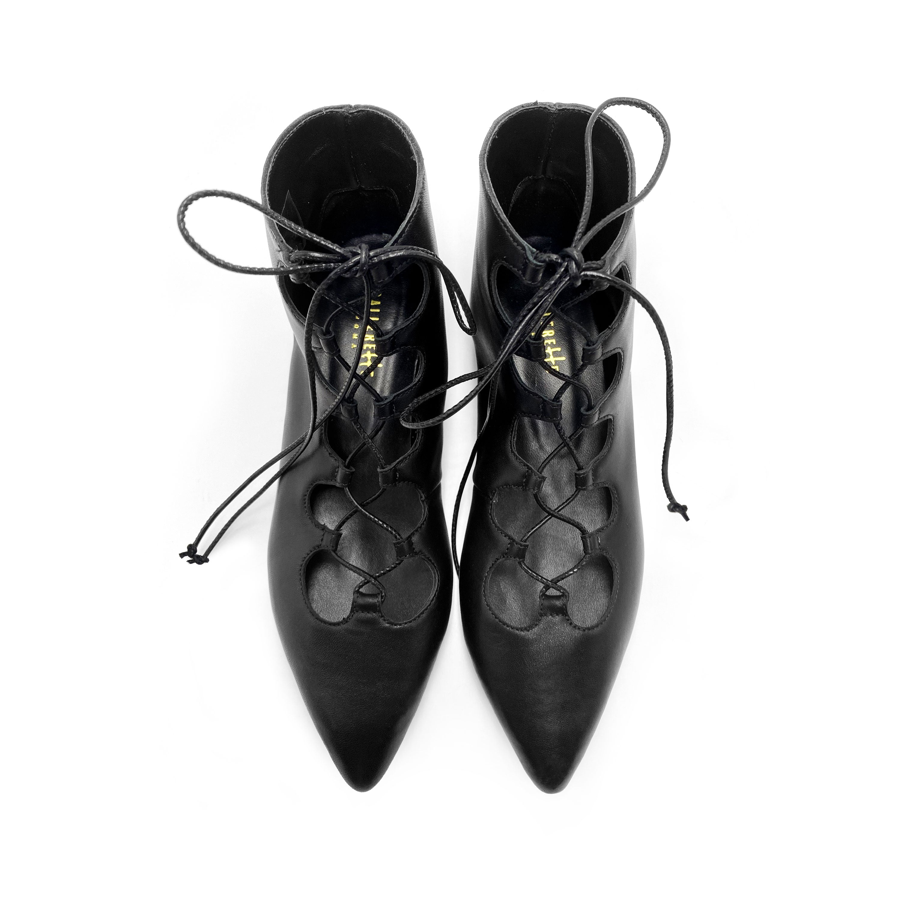 Black pointed ankle boots with laces