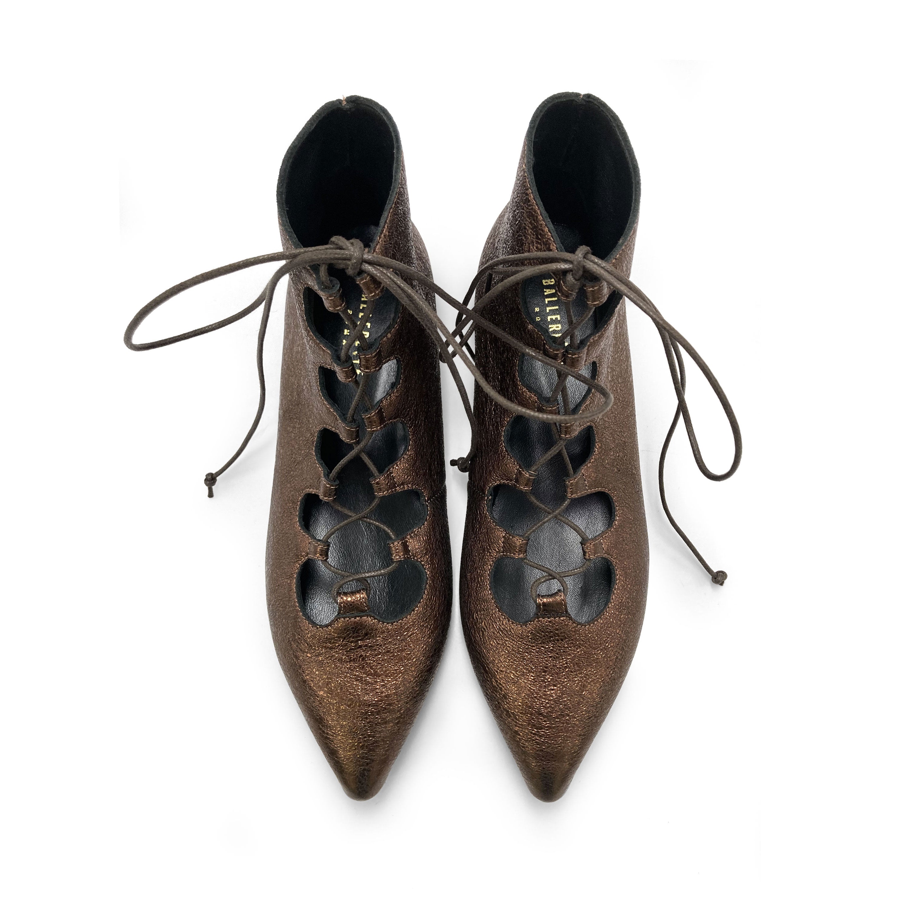Bronzen glänzende, spitze Knöchel‑Stiefeletten mit Schnürung