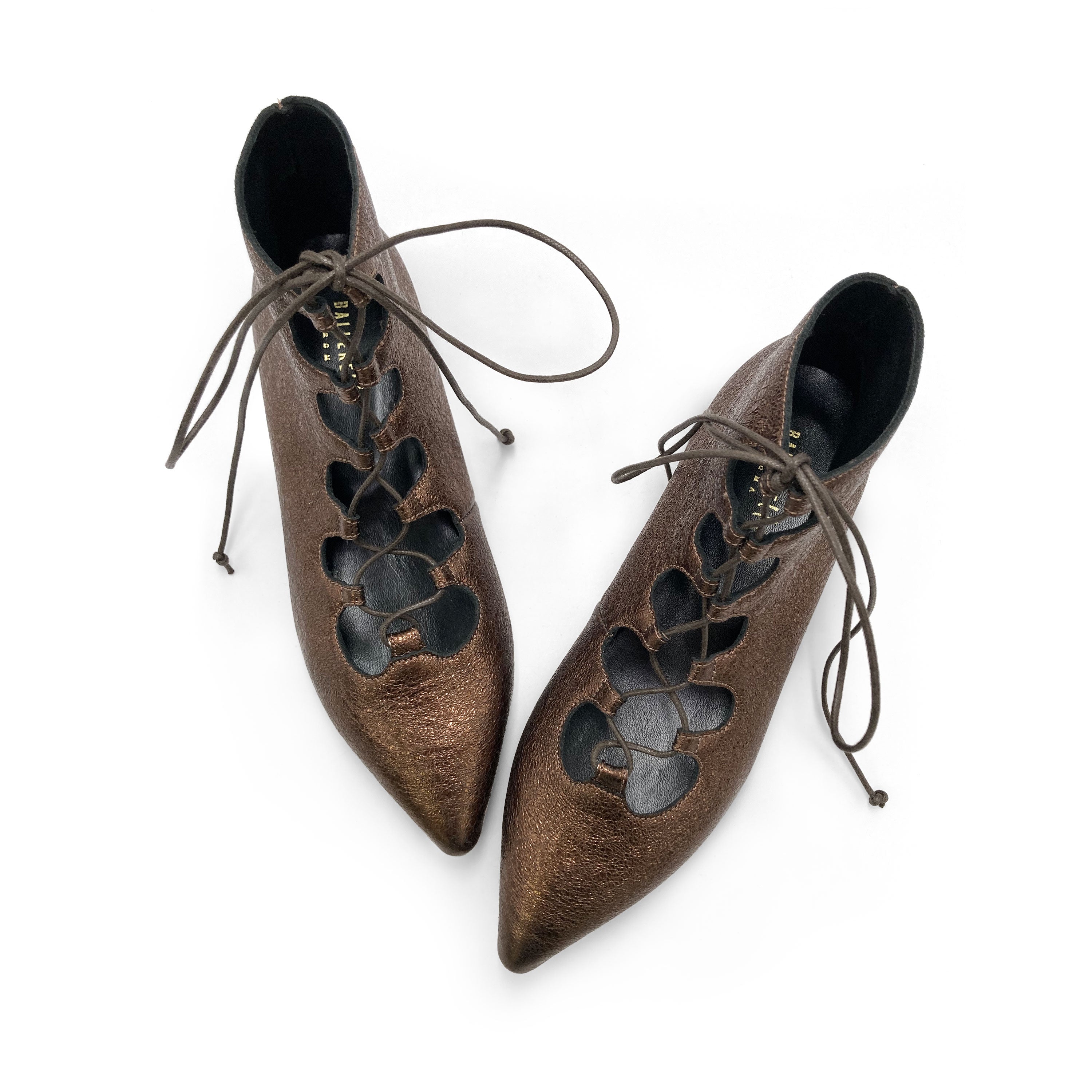 Bronzen glänzende, spitze Knöchel‑Stiefeletten mit Schnürung