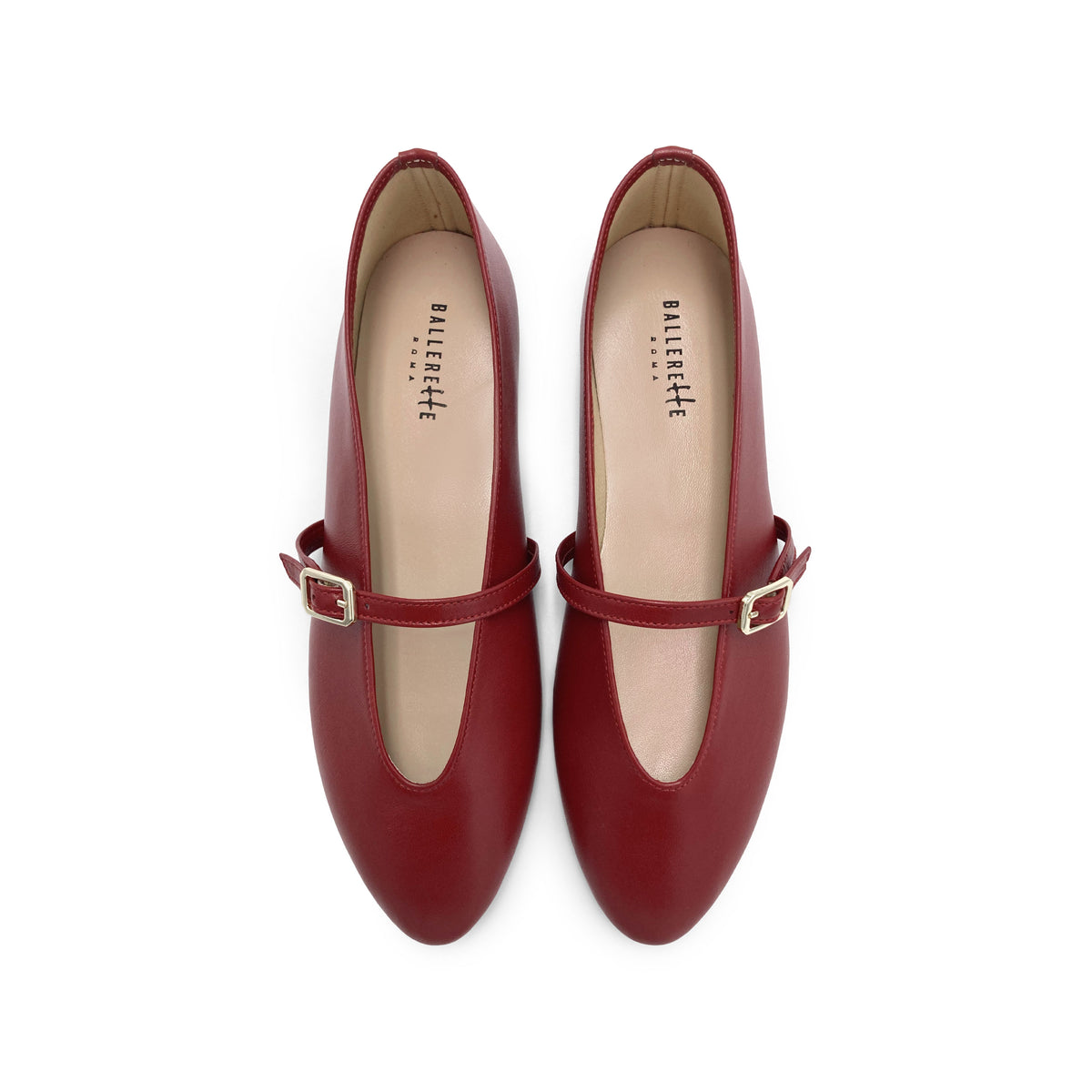 Ballerines en cuir rouges avec col V et bride