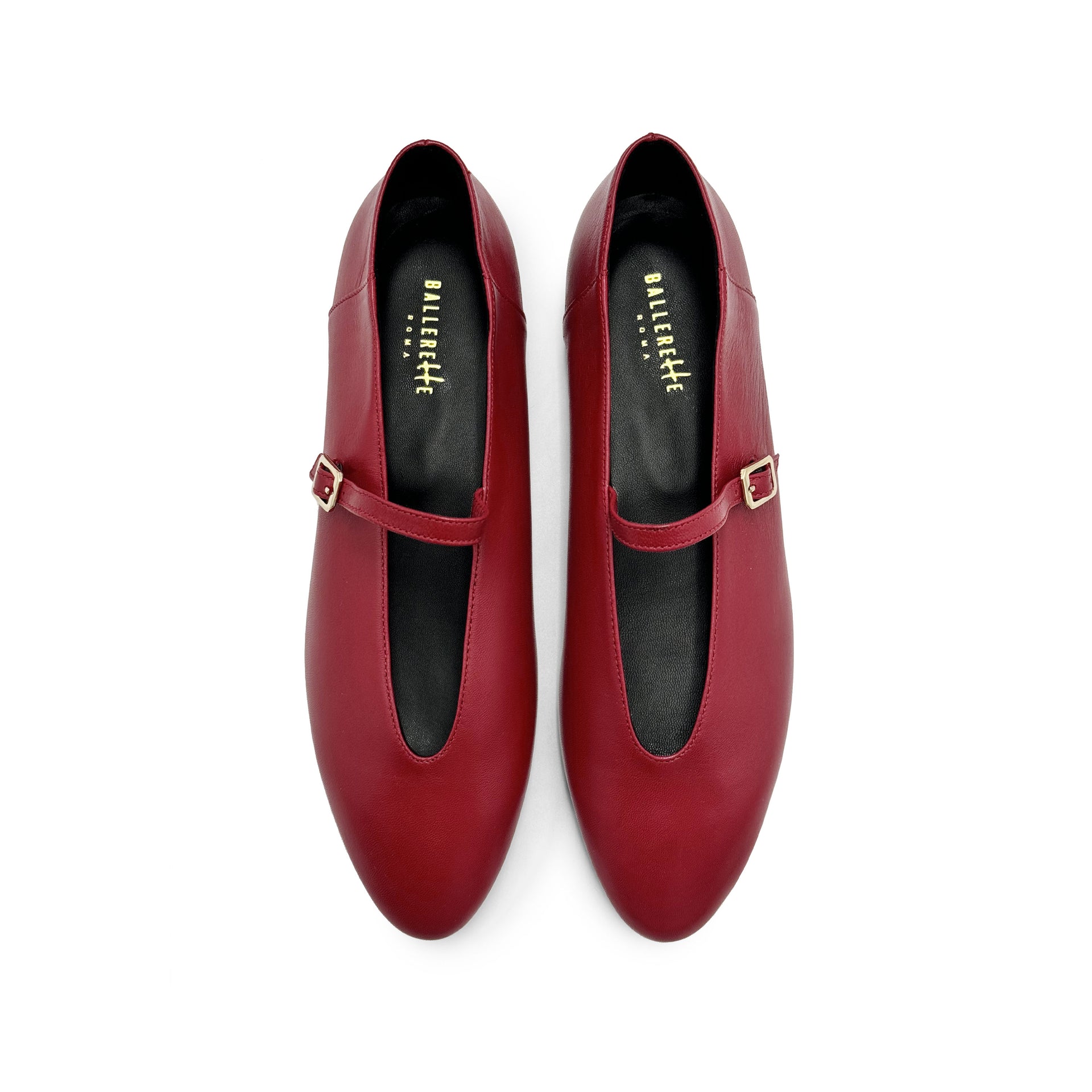 Ballerine rosso ciliegia in pelle con scollo a V e cinturino
