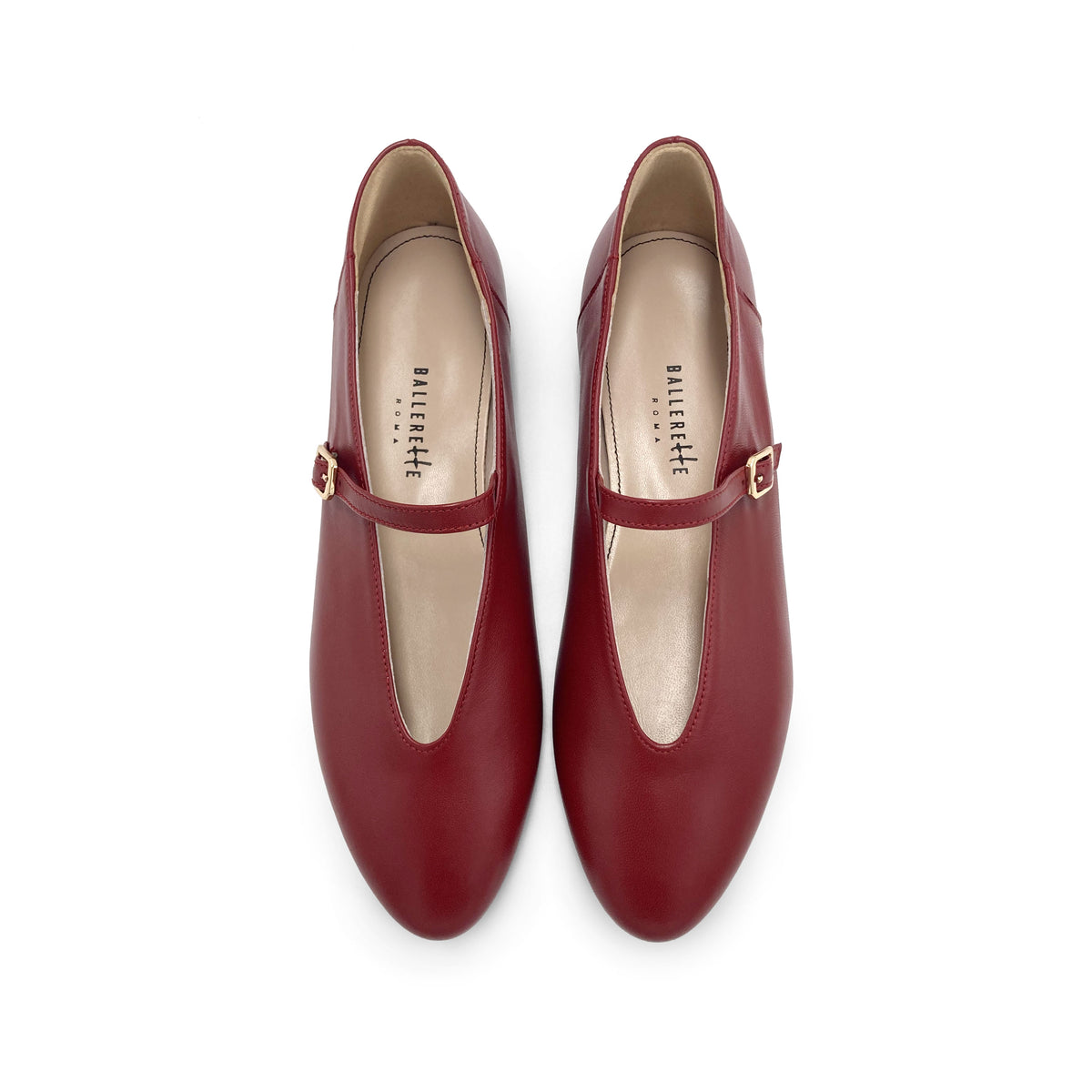 Ballerine rosso ciliegia in pelle con scollo a V e cinturino