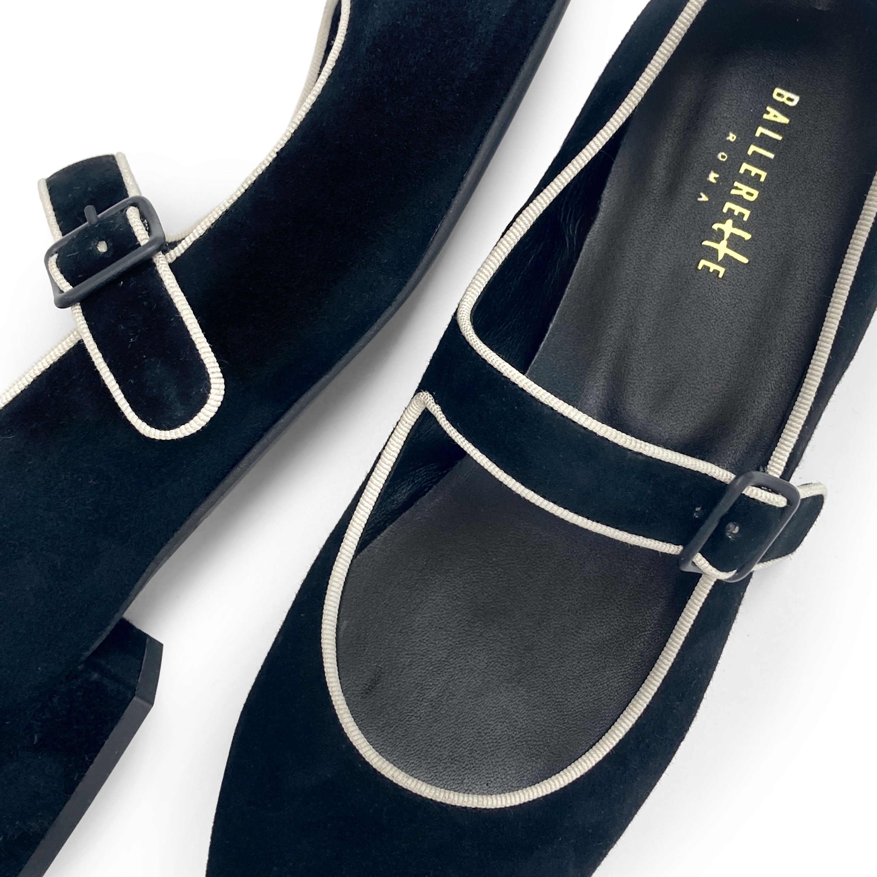 Mary Jane ballet flats in black suede with strap