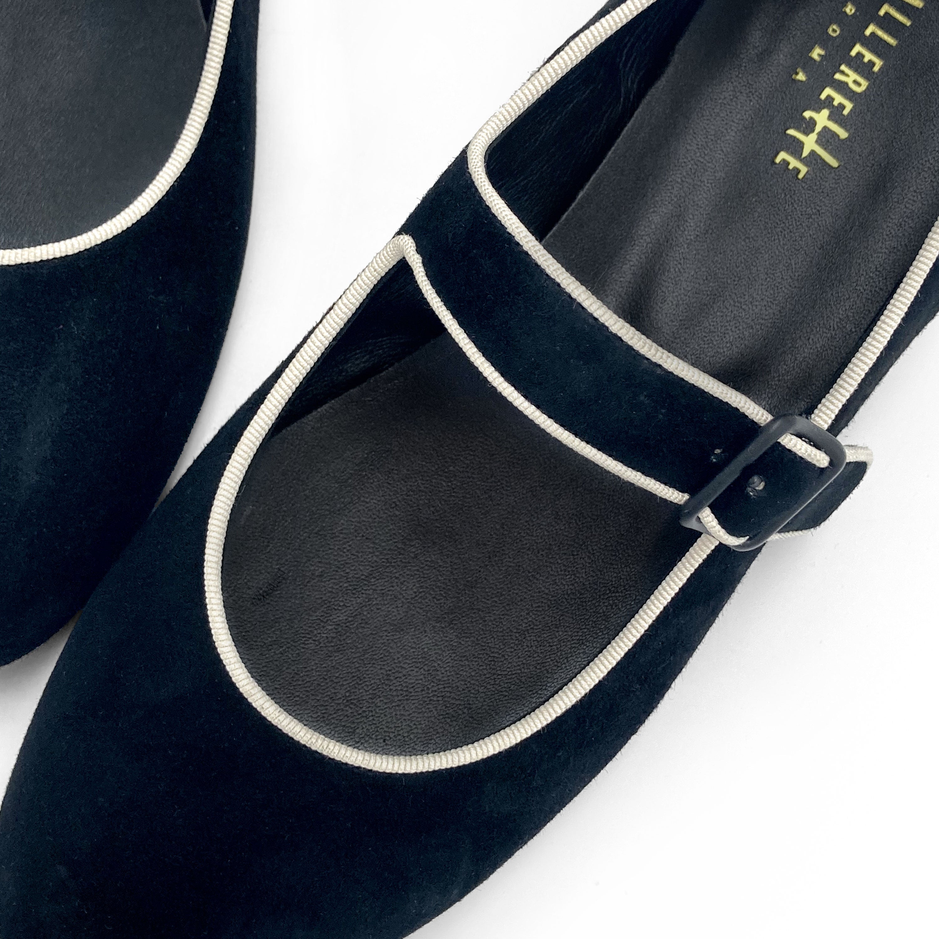 Mary Jane ballet flats in black suede with strap