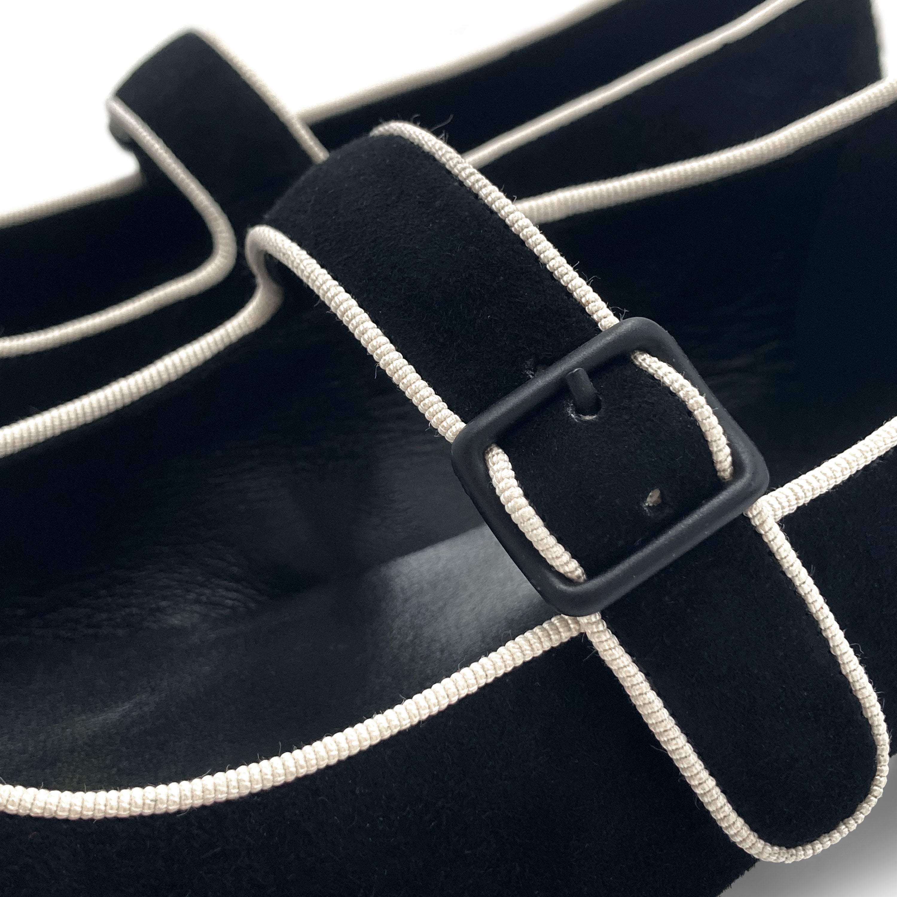 Mary Jane ballet flats in black suede with strap