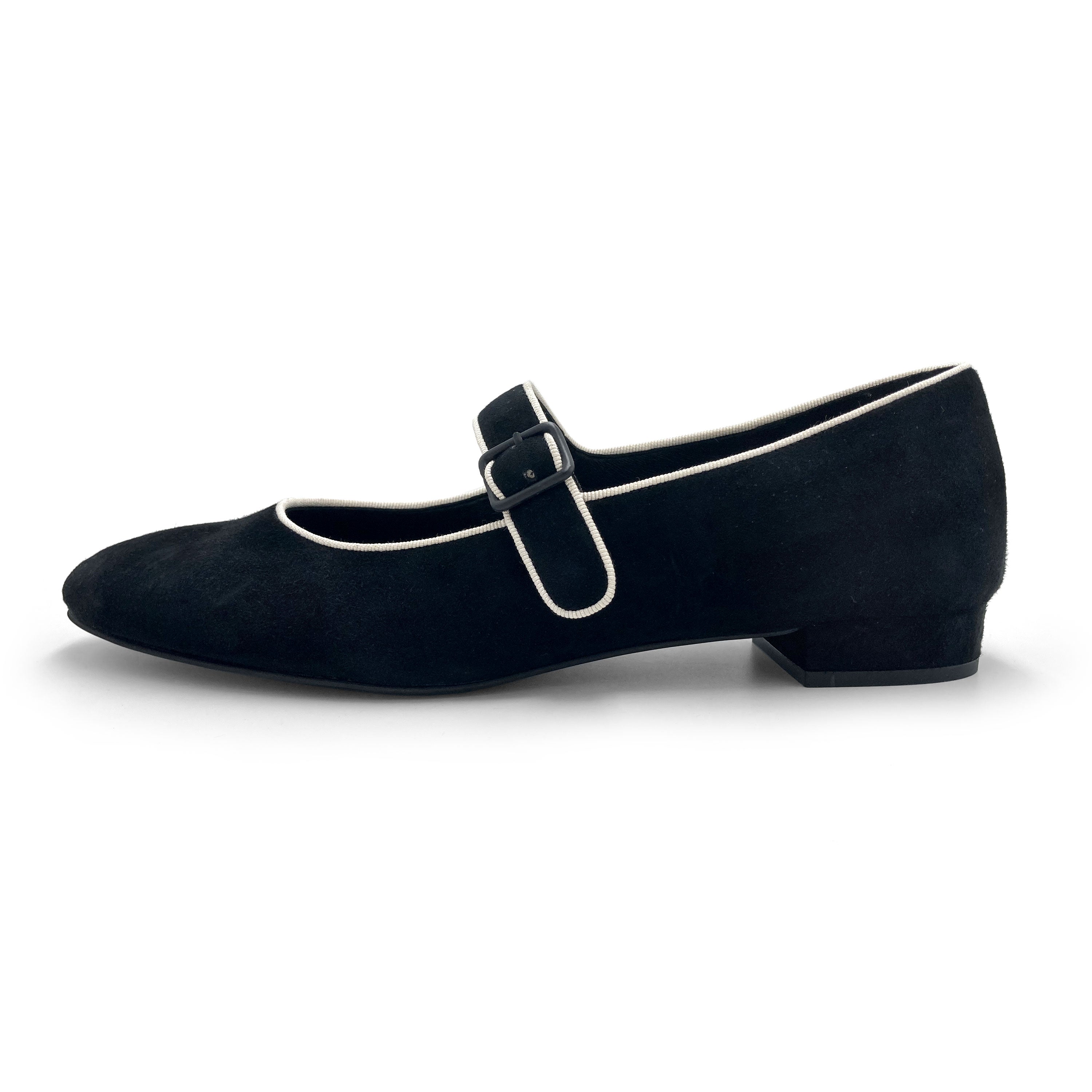 Mary Jane ballet flats in black suede with strap