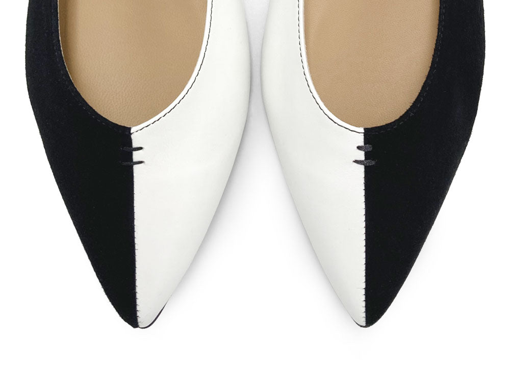 Ballerine a punta bicolor bianco e nero