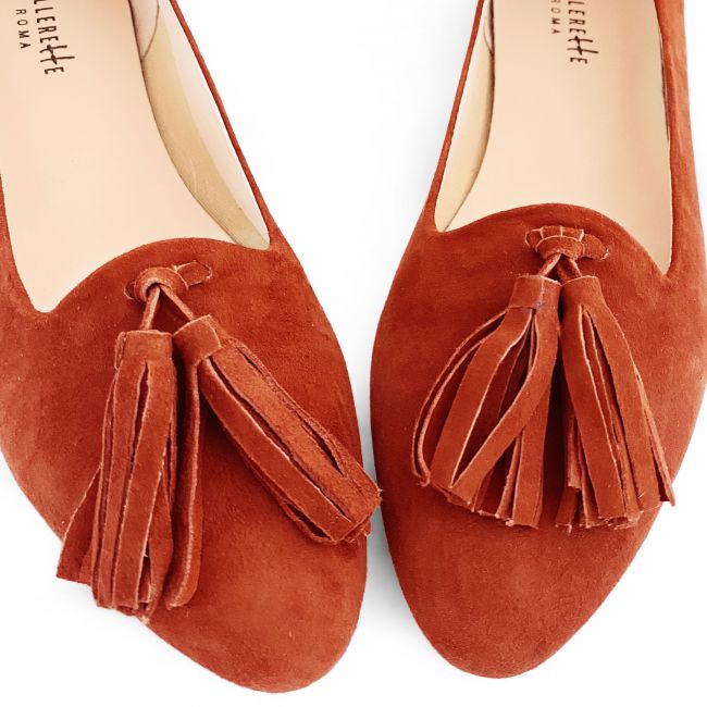 Rust suede moccasins with tassels