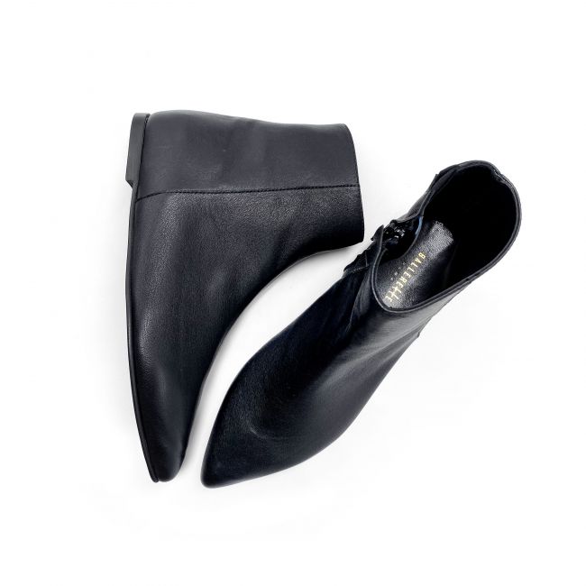Black leather boots with hidden wedge heel