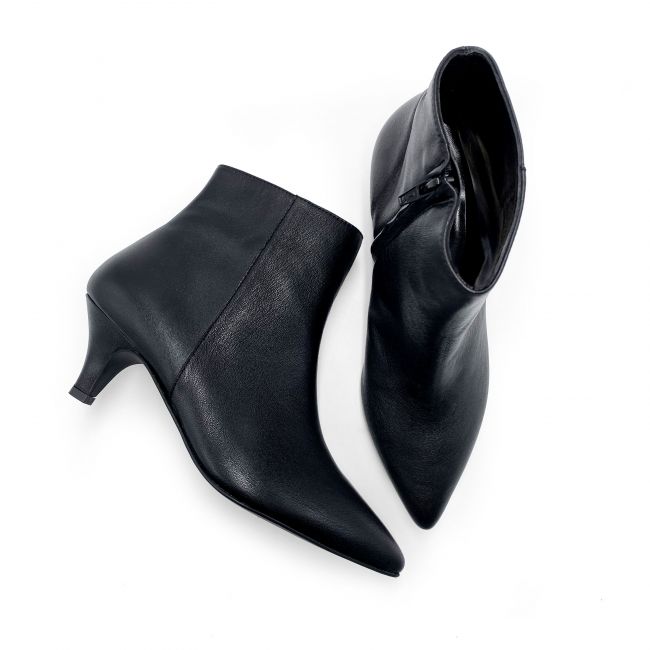Black leather ankle boots with heel