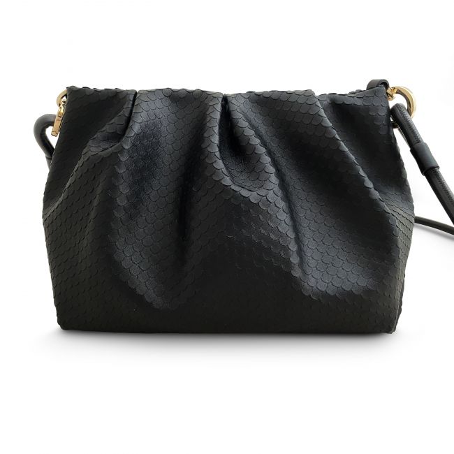 Black cobra effect leather bag with shoulder strap
