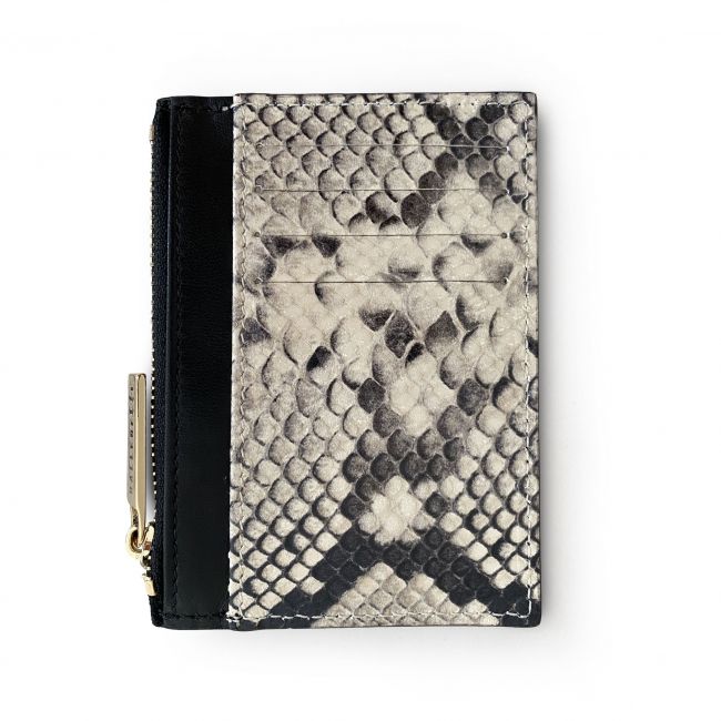 Black leather card-holder with animalier leather print pocket