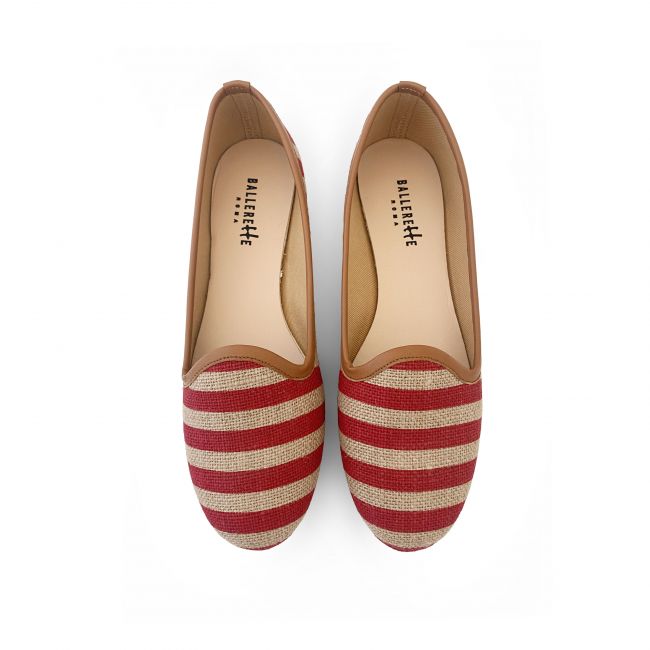 Red striped jute loafers