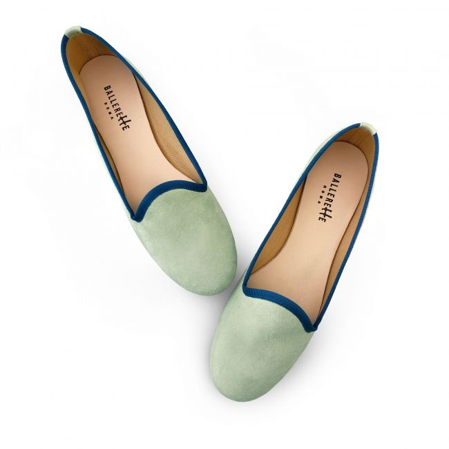 Pistachio green suede loafers