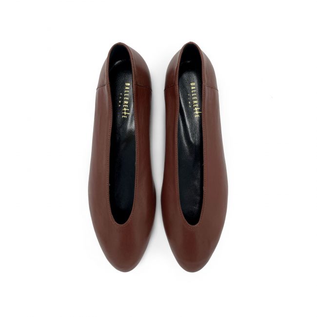 Brown leather high shoe-vamp flats