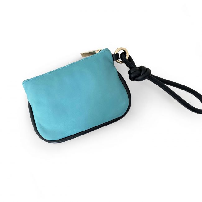 Light blue leather mini bag with black details