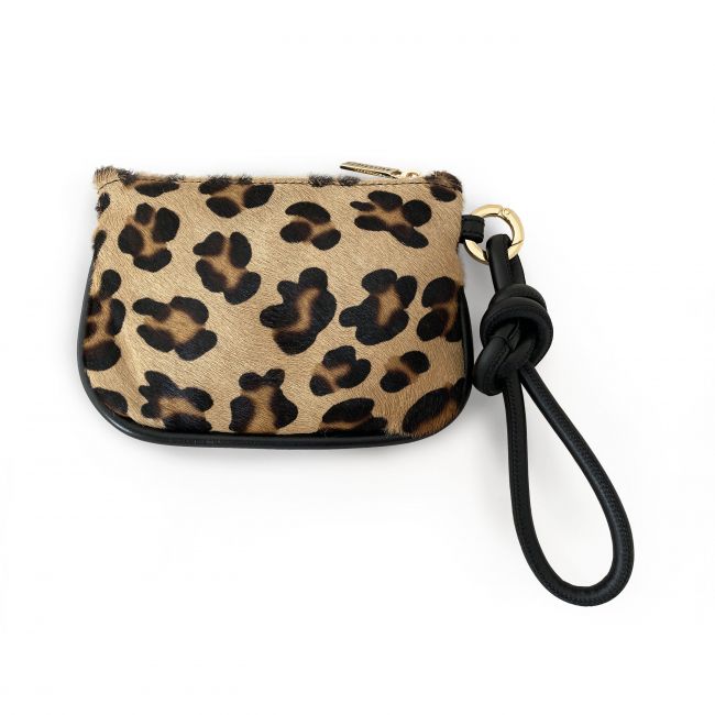Spotted calf hair mini bag and black details