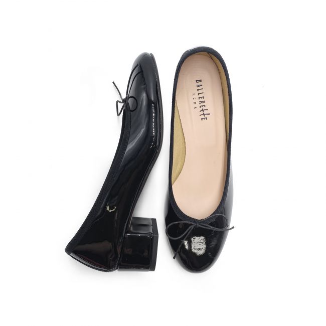 Black patent leather ballet flats with heel