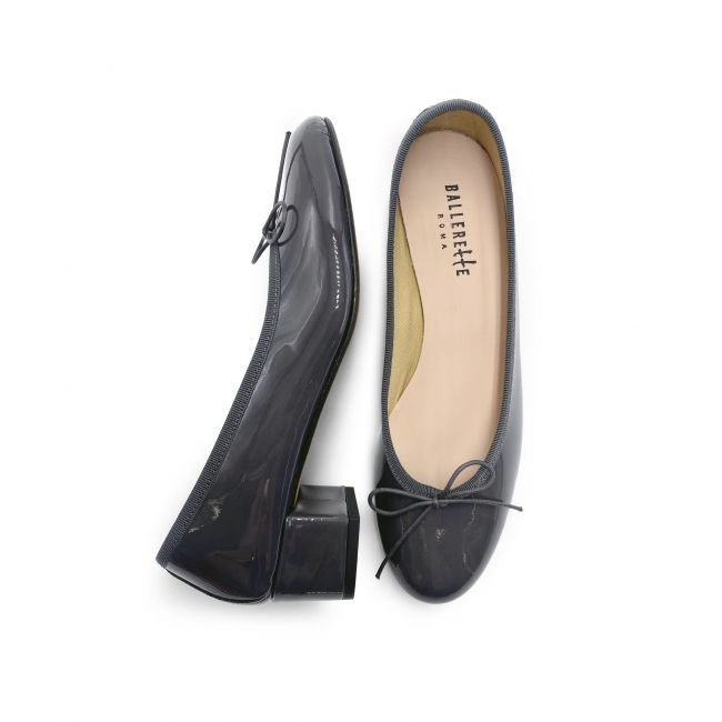 Gray patent leather ballet flats with heel