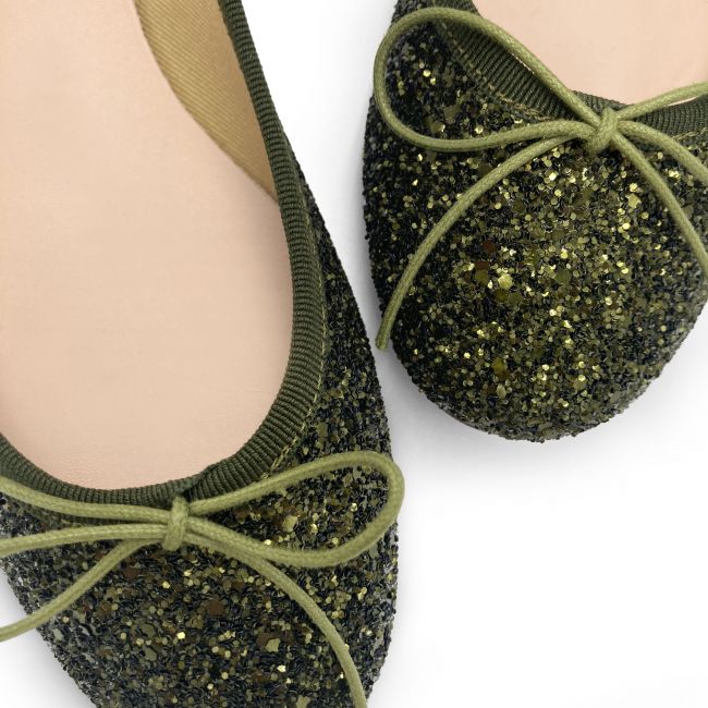 Olive green glitter ballet flats