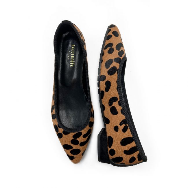 Brown leopard spotted calf hair pointed toe ballet flats